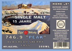 23 - 746.9 "PEAK" EIFEL WHISKY SINGLE MALT "Old Cream Sherry Cask" (15 Jahre) 350 ML - 46%VA