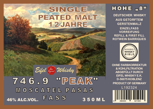 22 - 746.9 "PEAK" EIFEL WHISKY SINGLE PEATED MALT "Dark Moscatel Cask" (12 Jahre) 350 ML - 46%VA